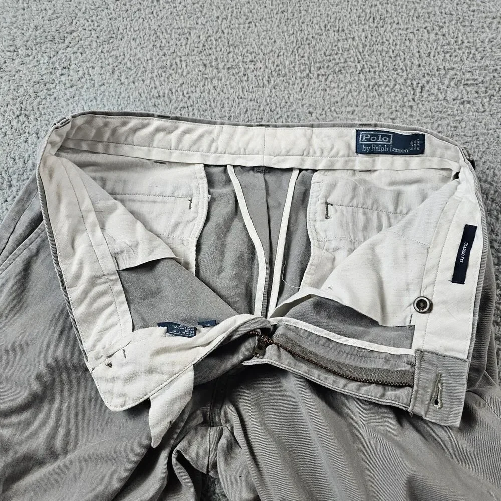 Polo Ralph Lauren Pants Mens 34x32 Gray Chino Classic Fit Flat Front Casual Prep